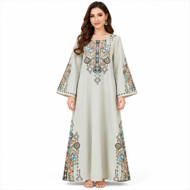Elegant Pakistani Light Green Embroidered Kaftan