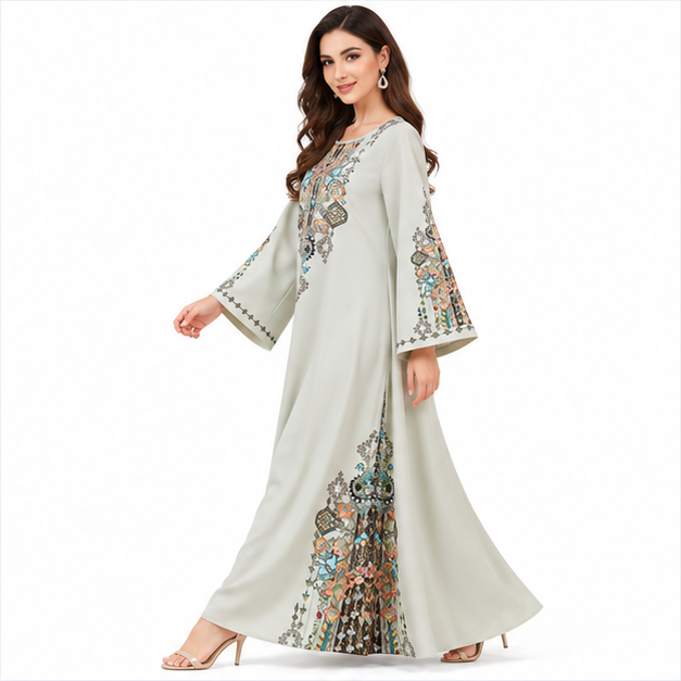 Elegant Pakistani Light Green Embroidered Kaftan