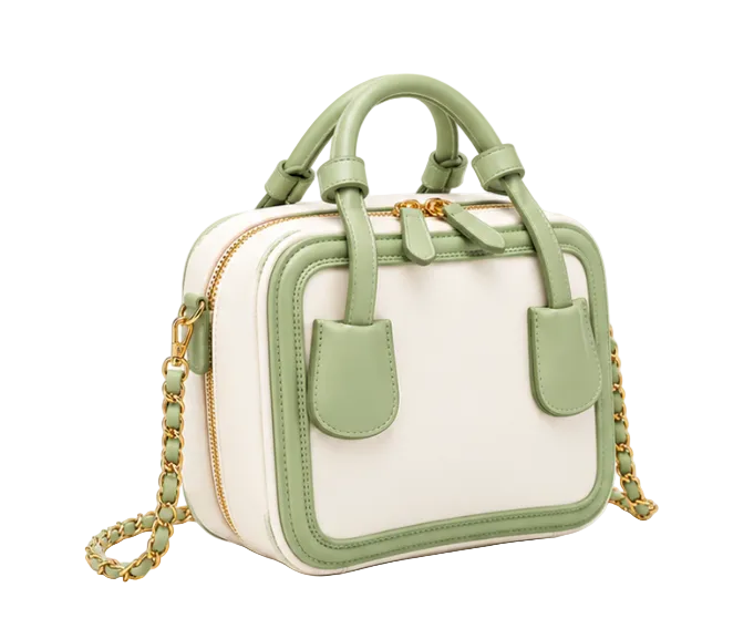 Elegant Green Structured Chain Strap Handbag Purse