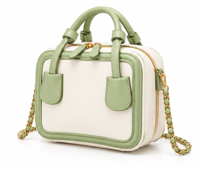 Elegant Green Structured Chain Strap Handbag Purse
