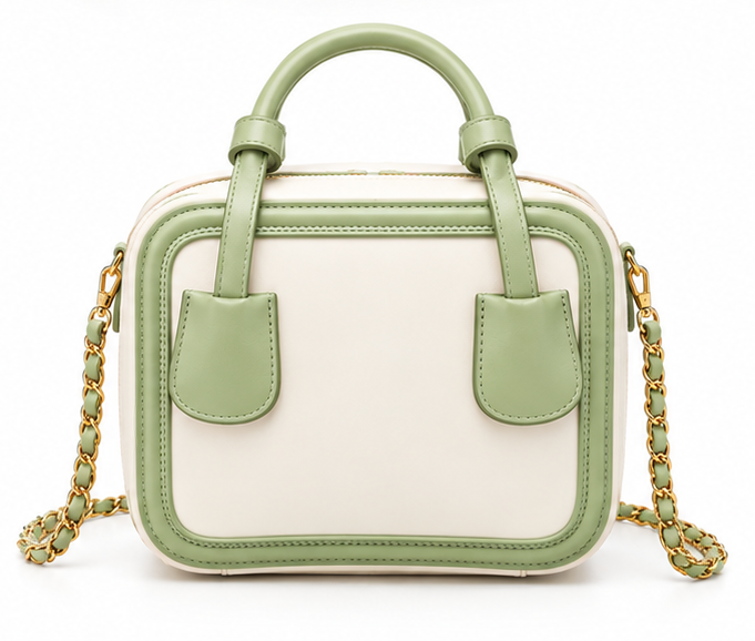 Elegant Green Structured Chain Strap Handbag Purse