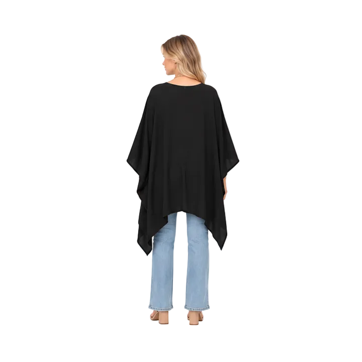 Elegant Black Asymmetrical Flowy Kaftan Top