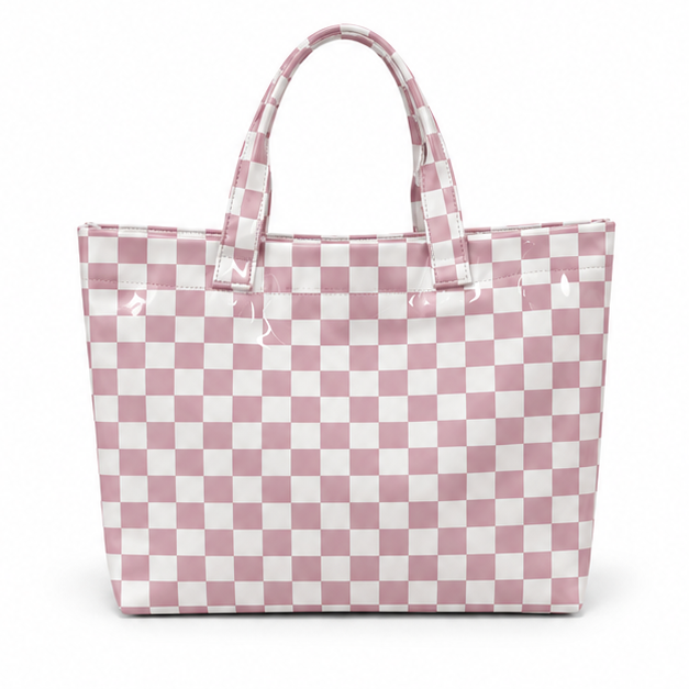 Pink Checkered Glossy Everyday Carry Tote