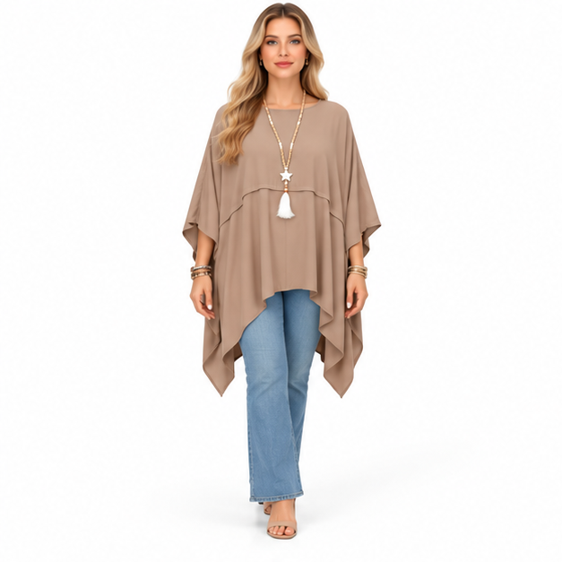 Elegant Taupe Beige Flowy Kaftan Top