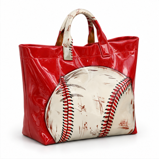 Glossy Baseball Graphic Red Tote Bag