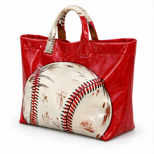 Glossy Baseball Graphic Red Tote Bag
