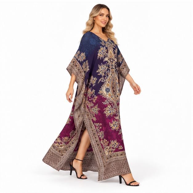 Elegant Navy Purple Paisley Modern Kaftan