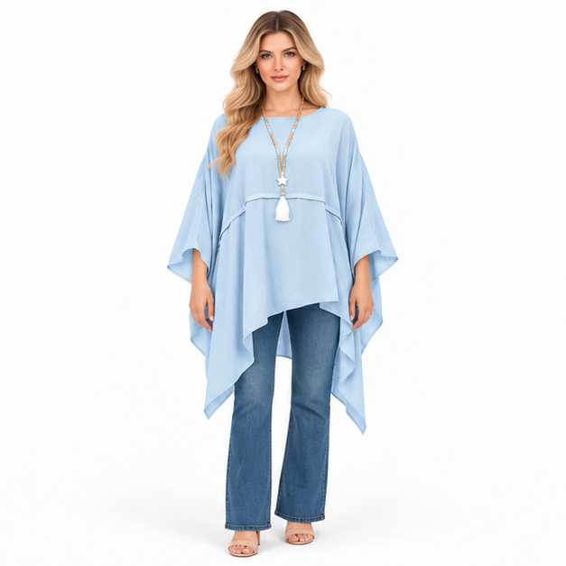 Elegant Sky Blue Flowy Kaftan Top