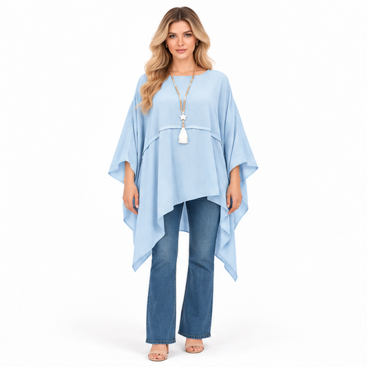 Elegant Sky Blue Flowy Kaftan Top
