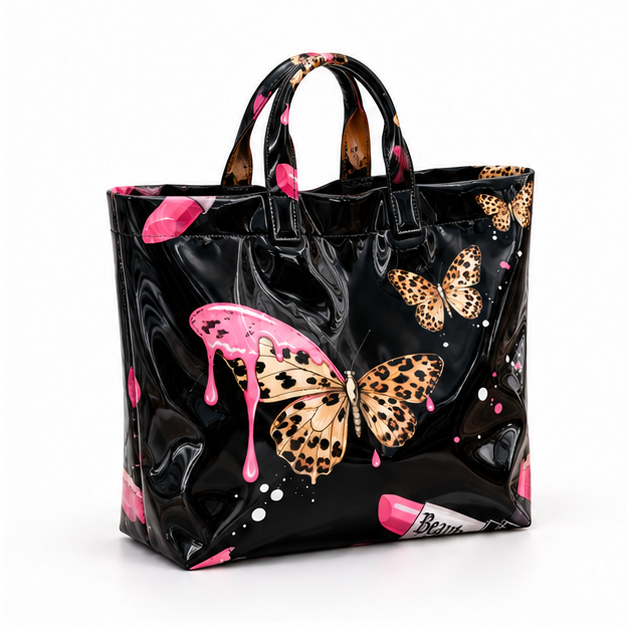 Glossy Butterfly Beauty Print Shopper Tote