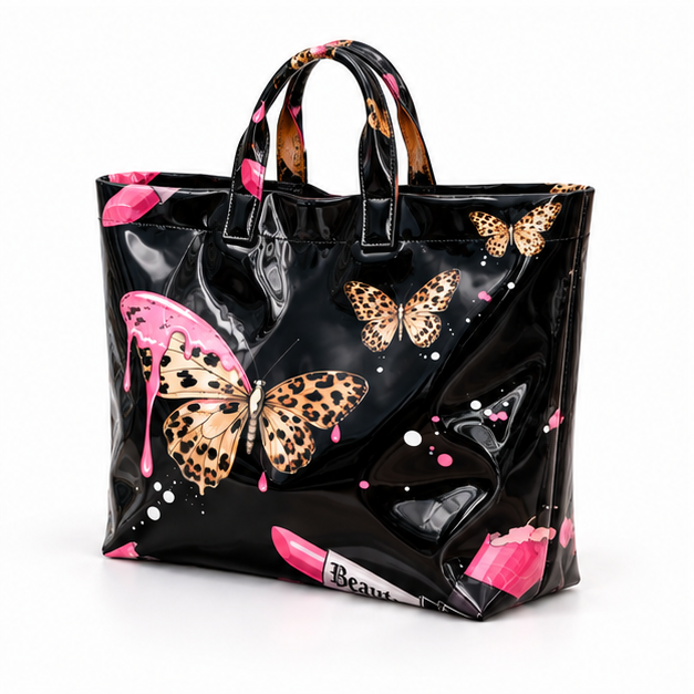Glossy Butterfly Beauty Print Shopper Tote