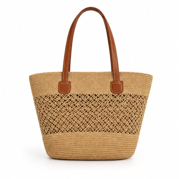 Natural Woven Raffia Leather Handbag
