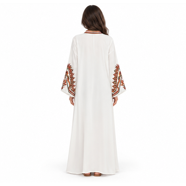 White Kaftan Elegant Embroidered Maxi Dress