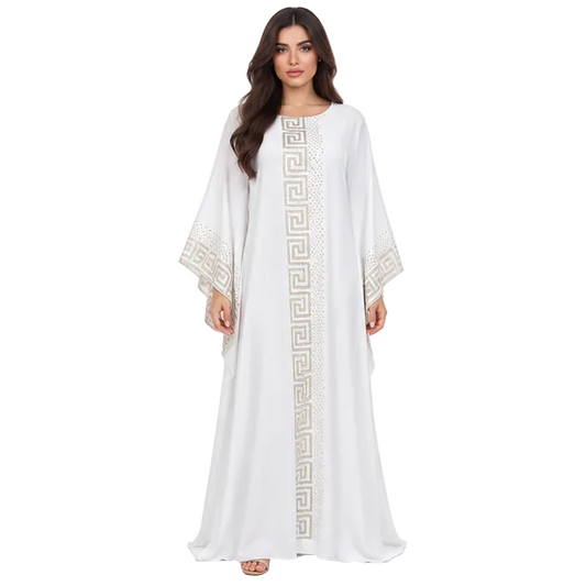 White Kaftan With Elegant Geometric Embroidery
