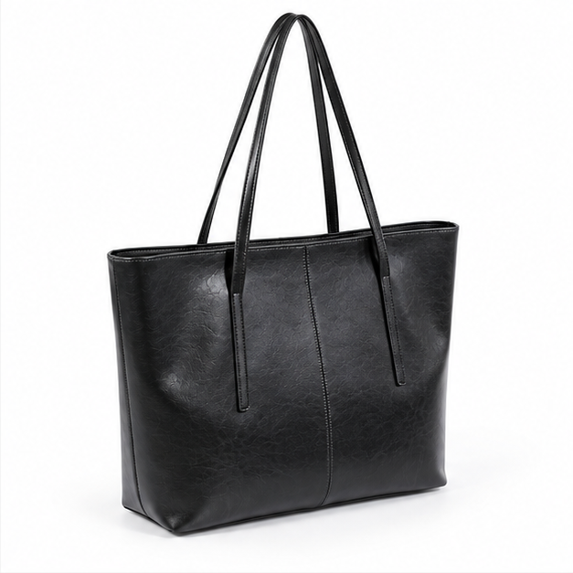 Classic Black PU Leather Everyday Tote