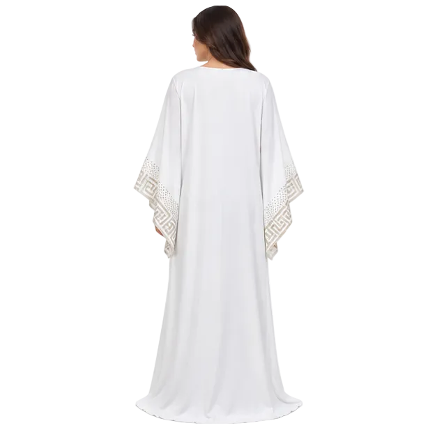 White Kaftan With Elegant Geometric Embroidery