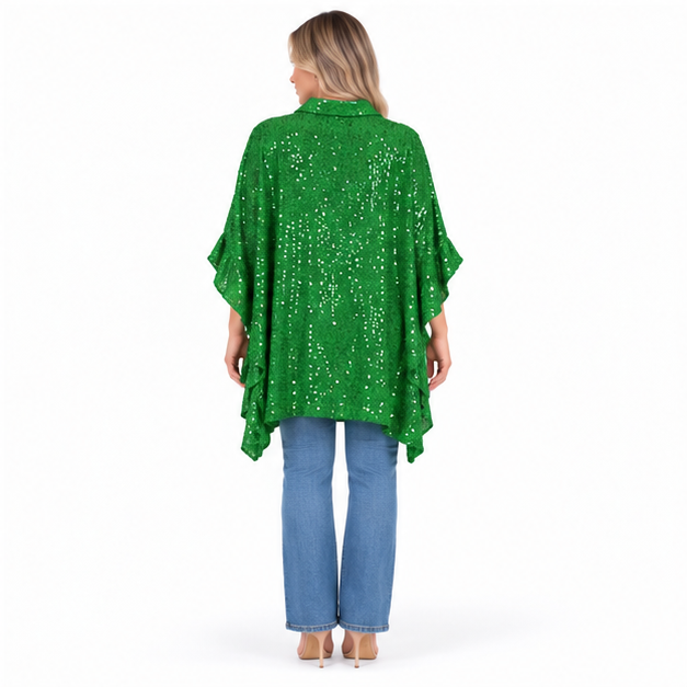 Elegant Emerald Green Sequin Kaftan Top