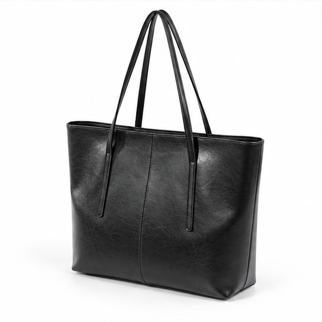 Classic Black PU Leather Everyday Tote