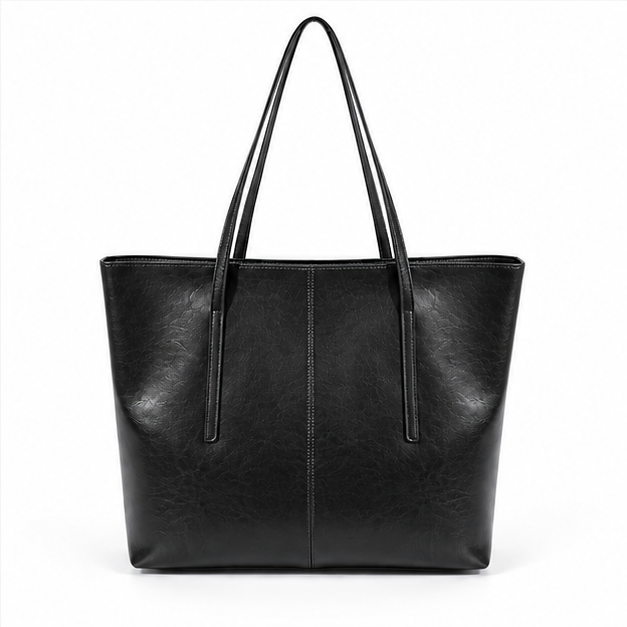 Classic Black PU Leather Everyday Tote