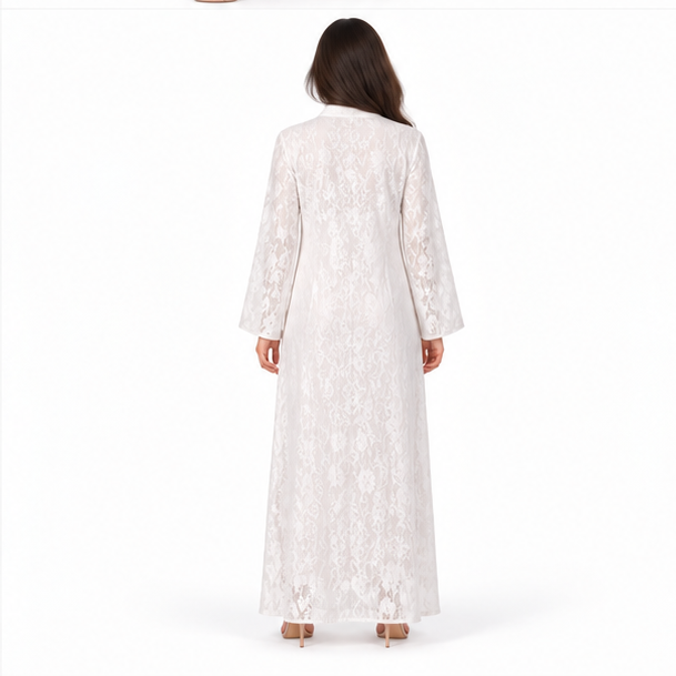 White Kaftan With Elegant Sequin Embroidery