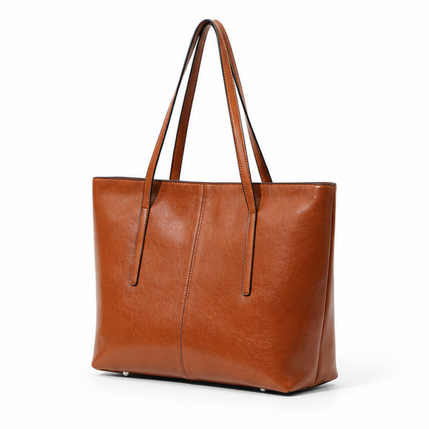 Classic Cognac Leather Everyday Shoulder Tote