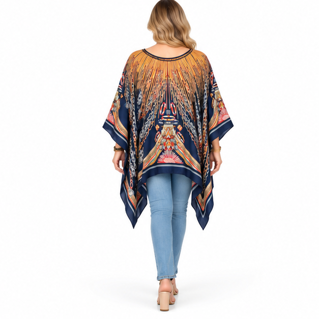 Elegant Navy Blue Printed Kaftan Top