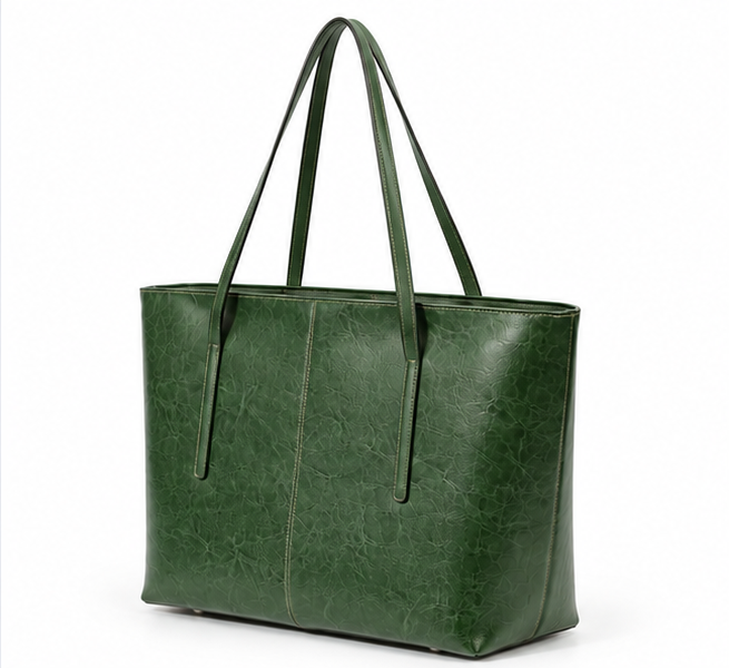 Elegant Green Textured Everyday Shoulder Tote