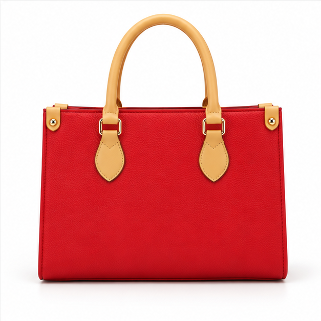 Red Structured Tote With Round Pouch