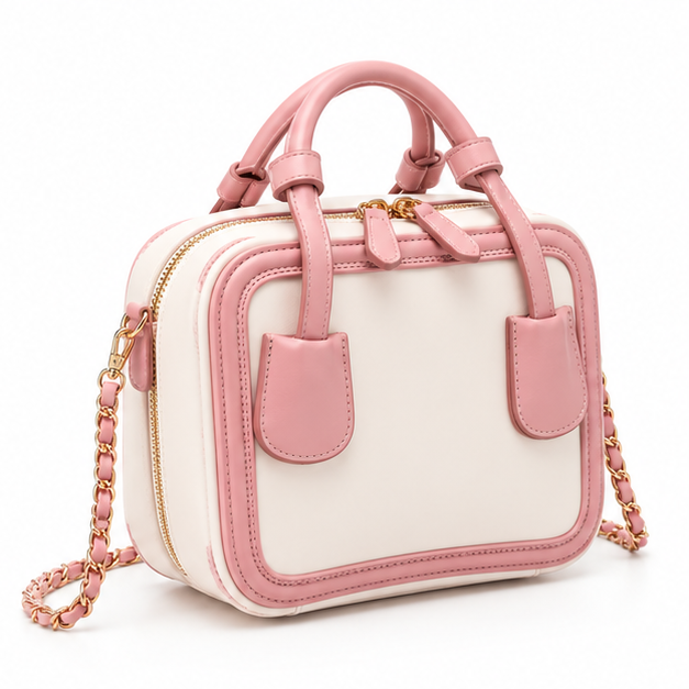 Elegant Pink Contrast Chain Strap Handbag Purse