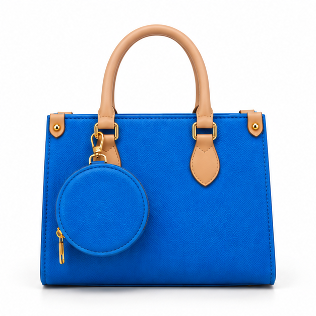 Structured Blue Tote With Round Pouch
