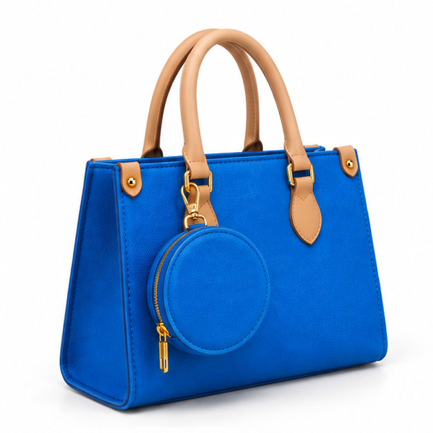 Structured Blue Tote With Round Pouch