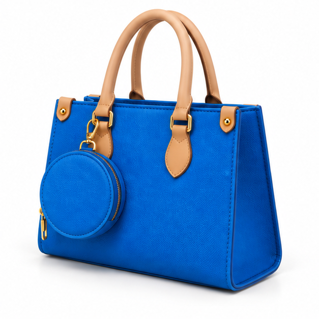 Structured Blue Tote With Round Pouch