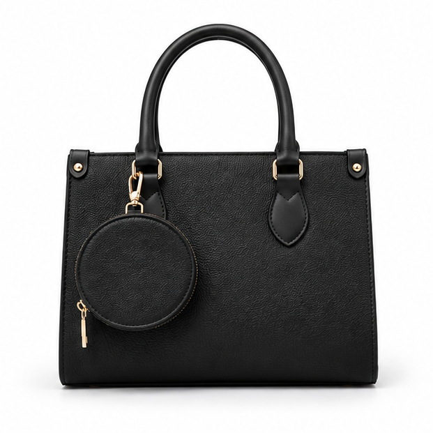 Elegant Black Structured Tote With Coin Pouch