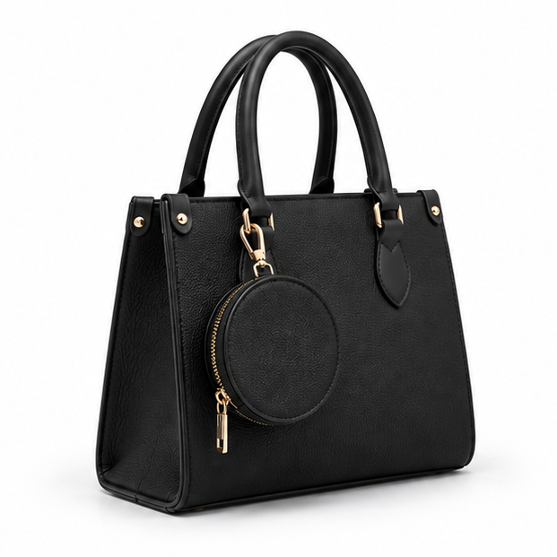 Elegant Black Structured Tote With Coin Pouch