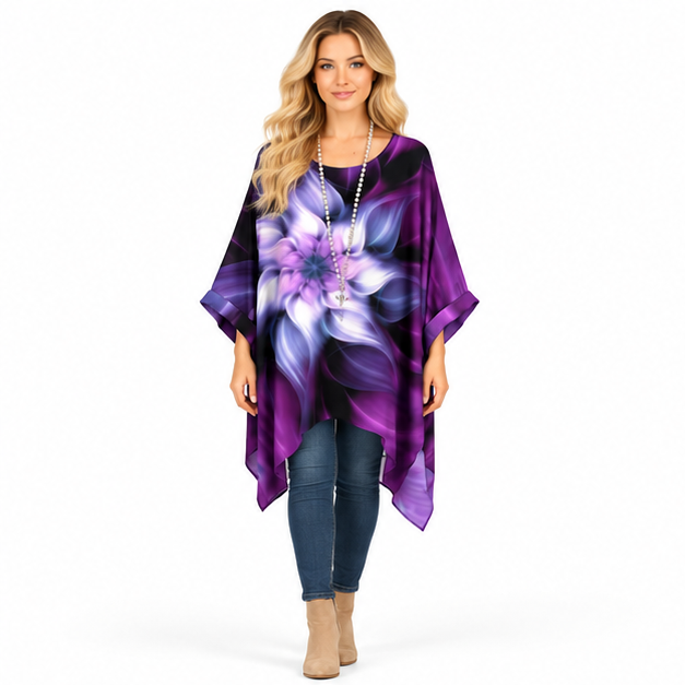 Elegant Purple Abstract Floral Kaftan Top