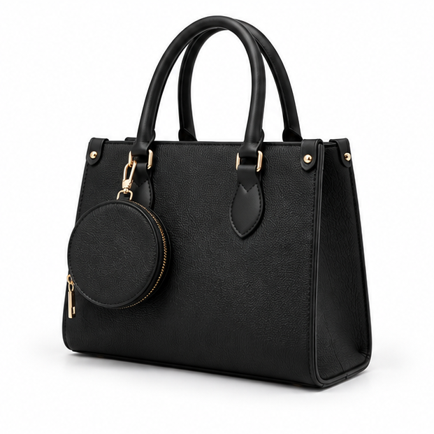 Elegant Black Structured Tote With Coin Pouch