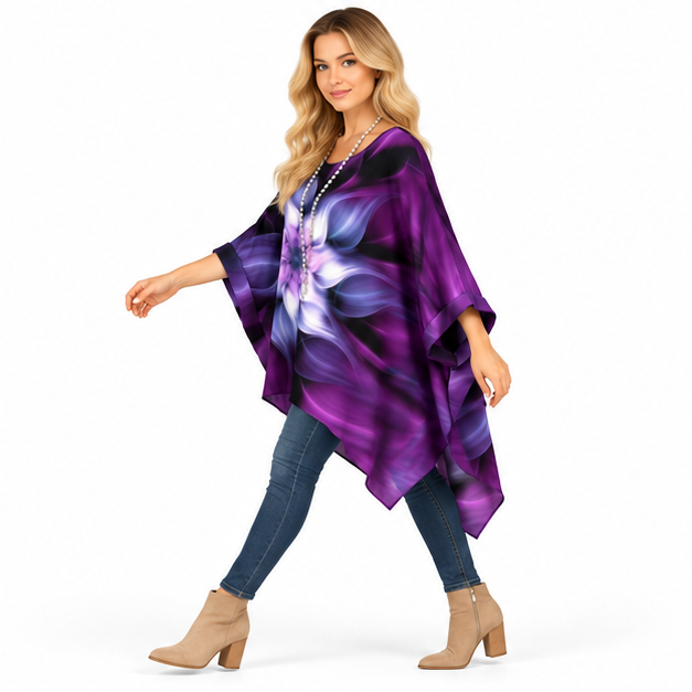 Elegant Purple Abstract Floral Kaftan Top