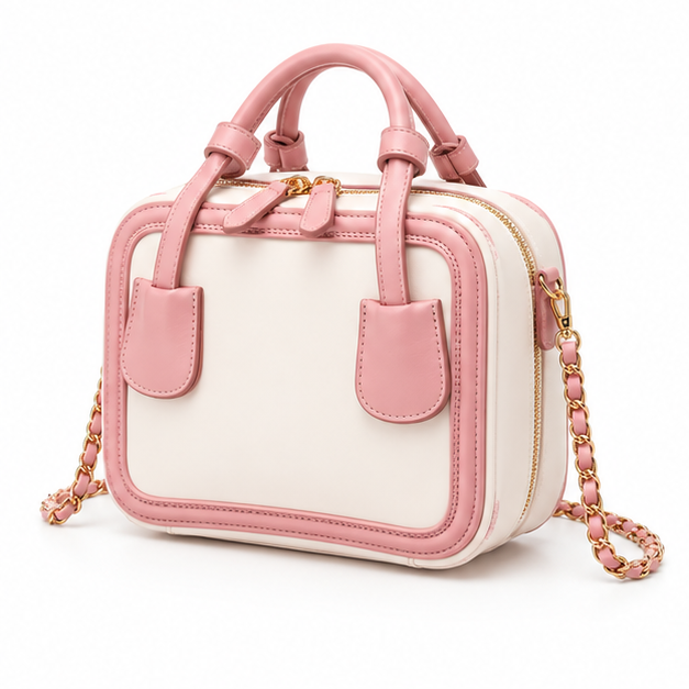 Elegant Pink Contrast Chain Strap Handbag Purse