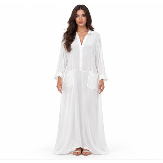White Kaftan Elegant Casual Maxi Dress