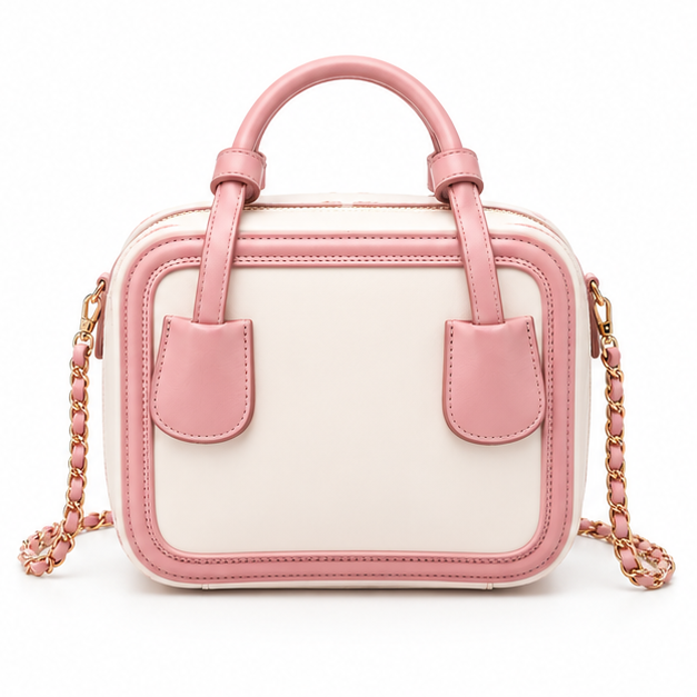 Elegant Pink Contrast Chain Strap Handbag Purse
