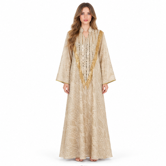 Elegant Gold Embroidered Luxury Sequin Kaftan