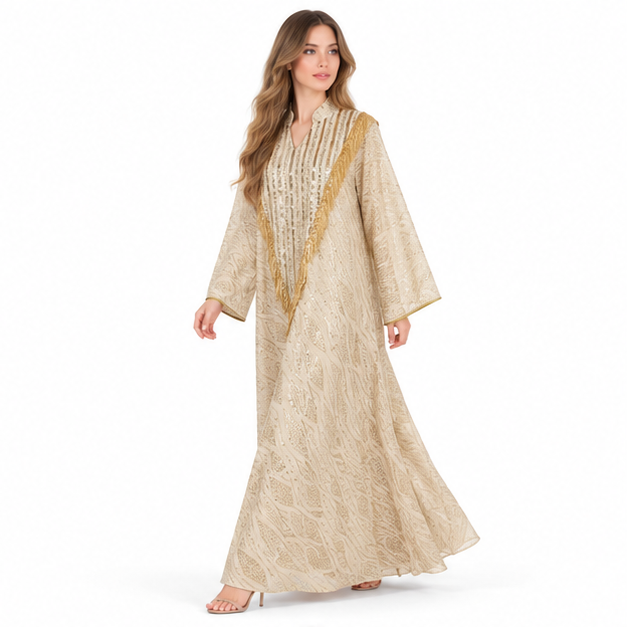 Elegant Gold Embroidered Luxury Sequin Kaftan