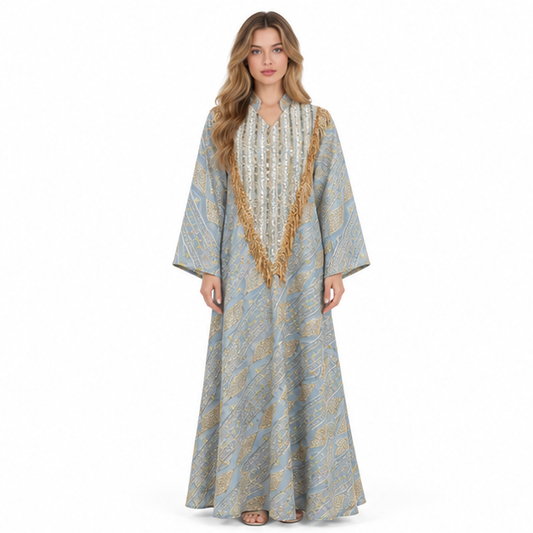 Elegant Light Green Gold Sequin Kaftan