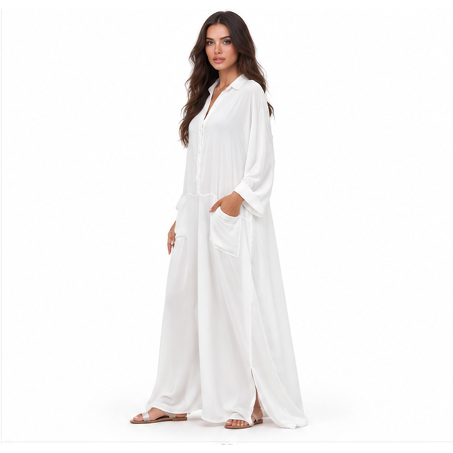 White Kaftan Elegant Casual Maxi Dress