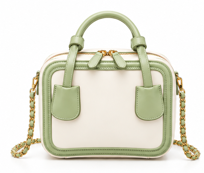 Elegant Green Structured Chain Strap Handbag Purse