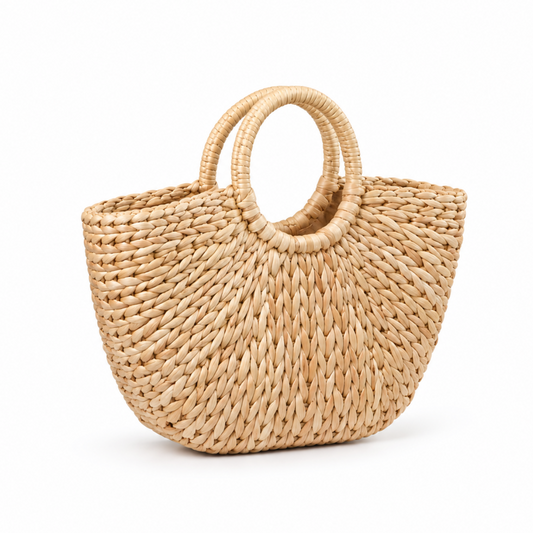 Natural Woven Raffia Circular Handle Handbag