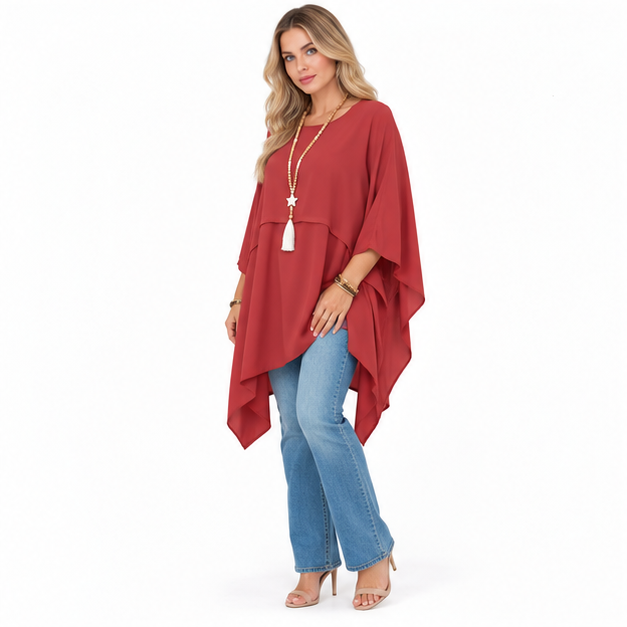 Elegant Rust Red Flowy Kaftan Top