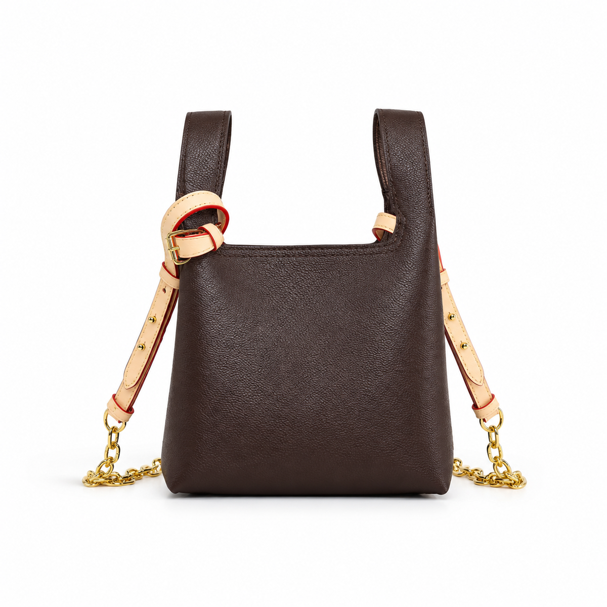 Brown Tote Crossbody Bag With Contrast Strap