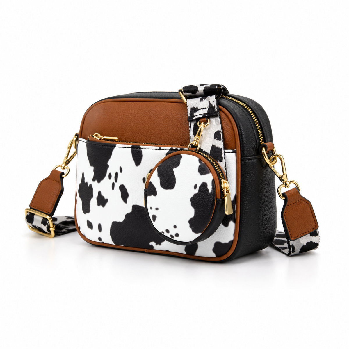 Caramel Cow Print Crossbody Bag Set