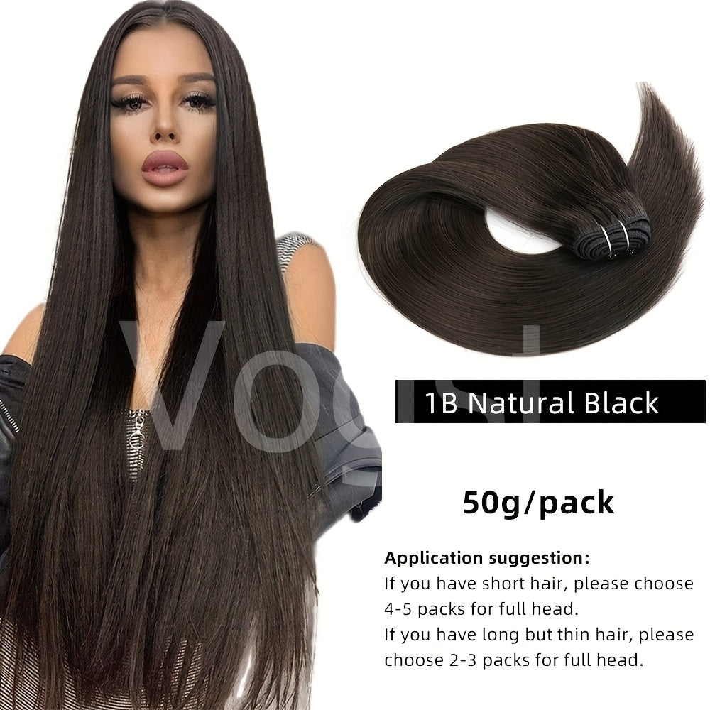 Genuine Straight Human Hair Wefts, Double Wefted Bundles Ranging from 12 to 24 Inches, Suitable for Sewing in Hair Weaves, Weighing 1.76 oz